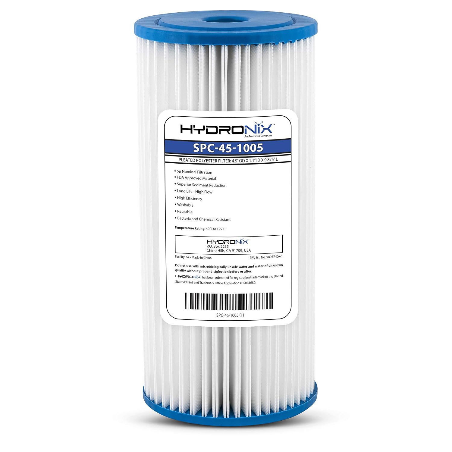 Filtro de Sedimento Plisado Hydronix 5 Micras 4.5”x10"